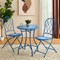 Set of 3 Outdoor Metal and Ceramic Tile Blue Folding Bistro Set